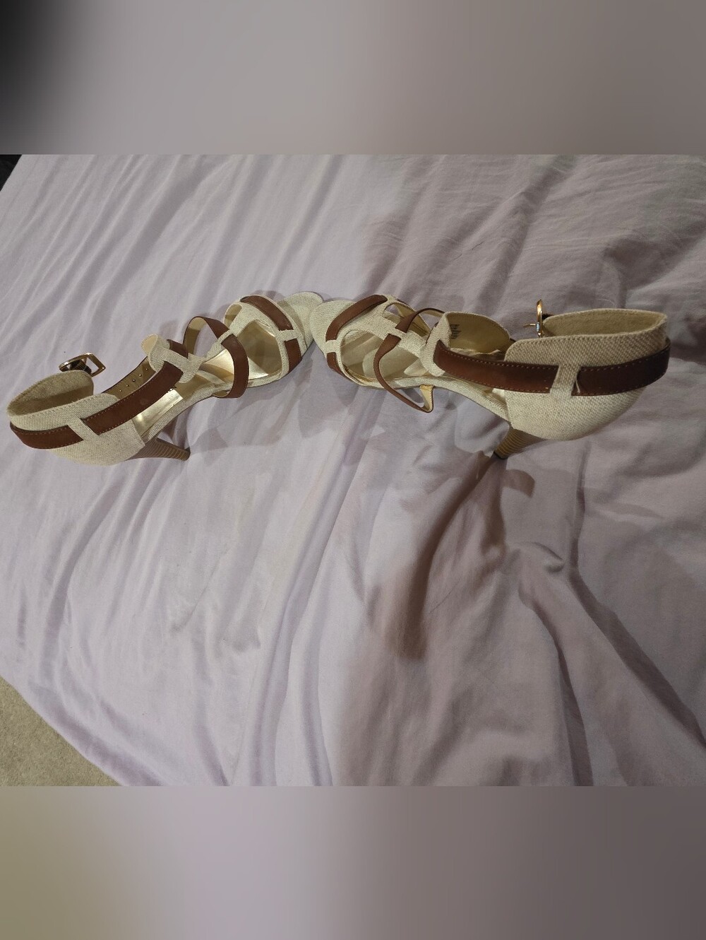 Dana Buchman Beige and Brown Strappy Heeled Sandals